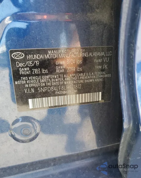 2020 Hyundai Elantra Sel из США, поврежденный, VIN 5NPD84LF8LH571812